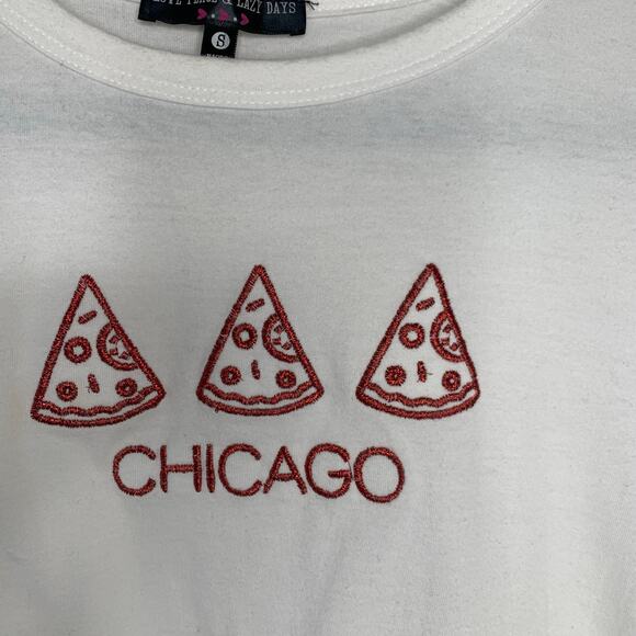 Chicago Pizza Embroidered Crop Top White Red Sz Small 100% cotton - Picture 5 of 5